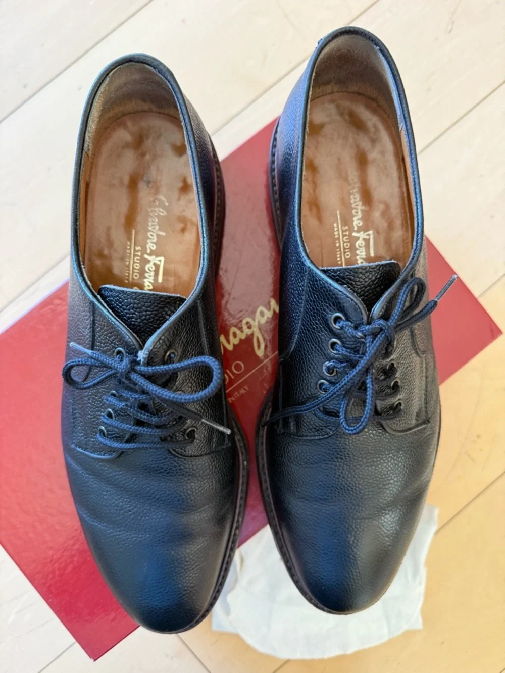 Salvatore Ferragamo Black Pebble Calf Leather Shoes - Men's size 10 D - Picture 2 of 6